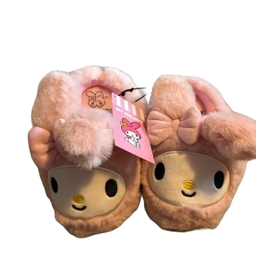 Hello Kitty My Melody Plush Slippers NEW 11/12 Pink Kids Girls